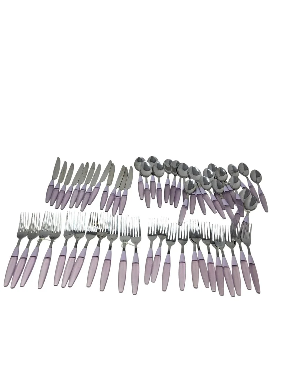 VTG Pfaltzgraff Terrace Lilac Stainless Steel Flatware Set 59 Piece Set RARE
